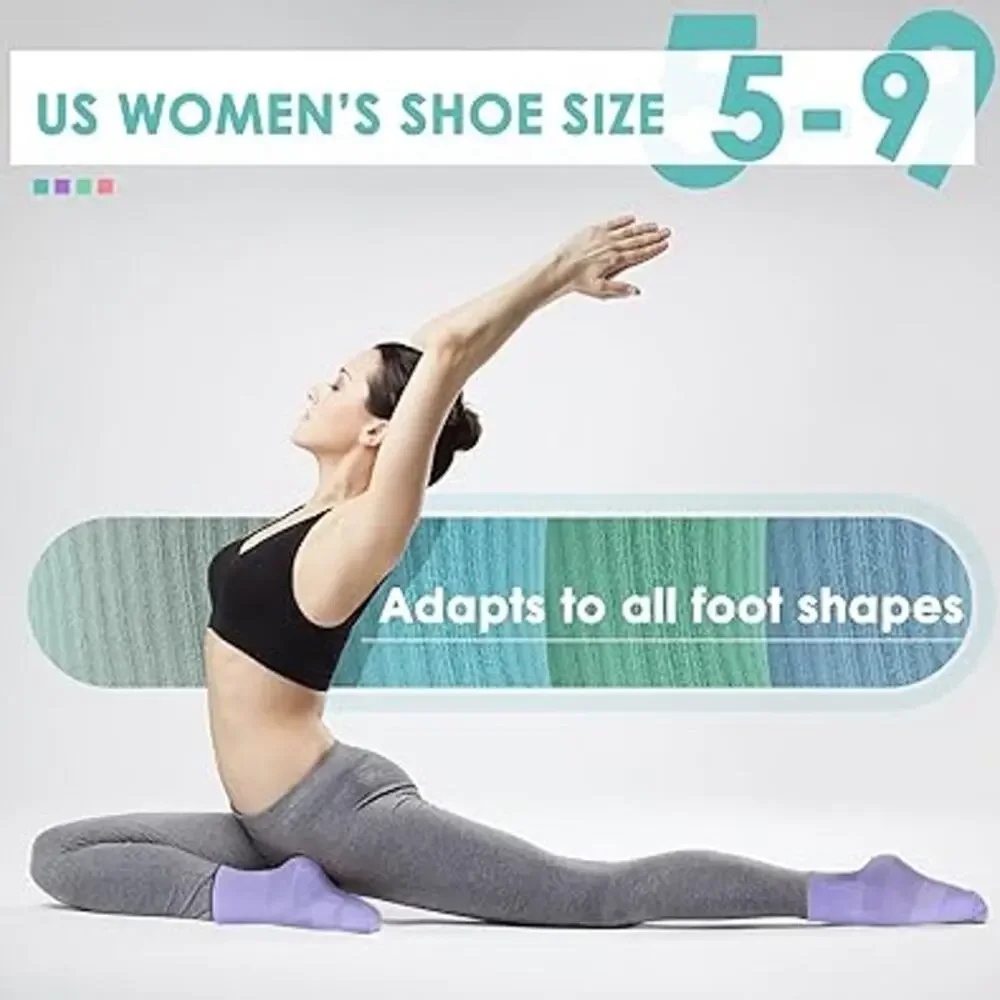 New 2 Pairs Haoteey Women Size 7-9 Gray Black Crew Cut Pilates Yoga Grippy Socks